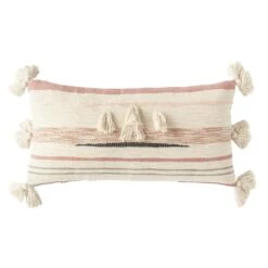 3R Studios Pink And Brown Striped Kilim Lumber 28 In. X 14 In. Throw Pillow