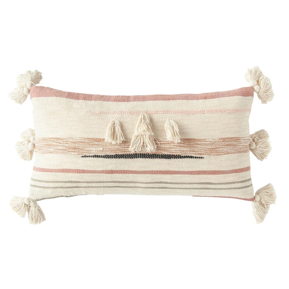 3R Studios Pink And Brown Striped Kilim Lumber 28 In. X 14 In. Throw Pillow 3 3R Studios Pink And Brown Striped Kilim Lumber 28 In. X 14 In. Throw Pillow