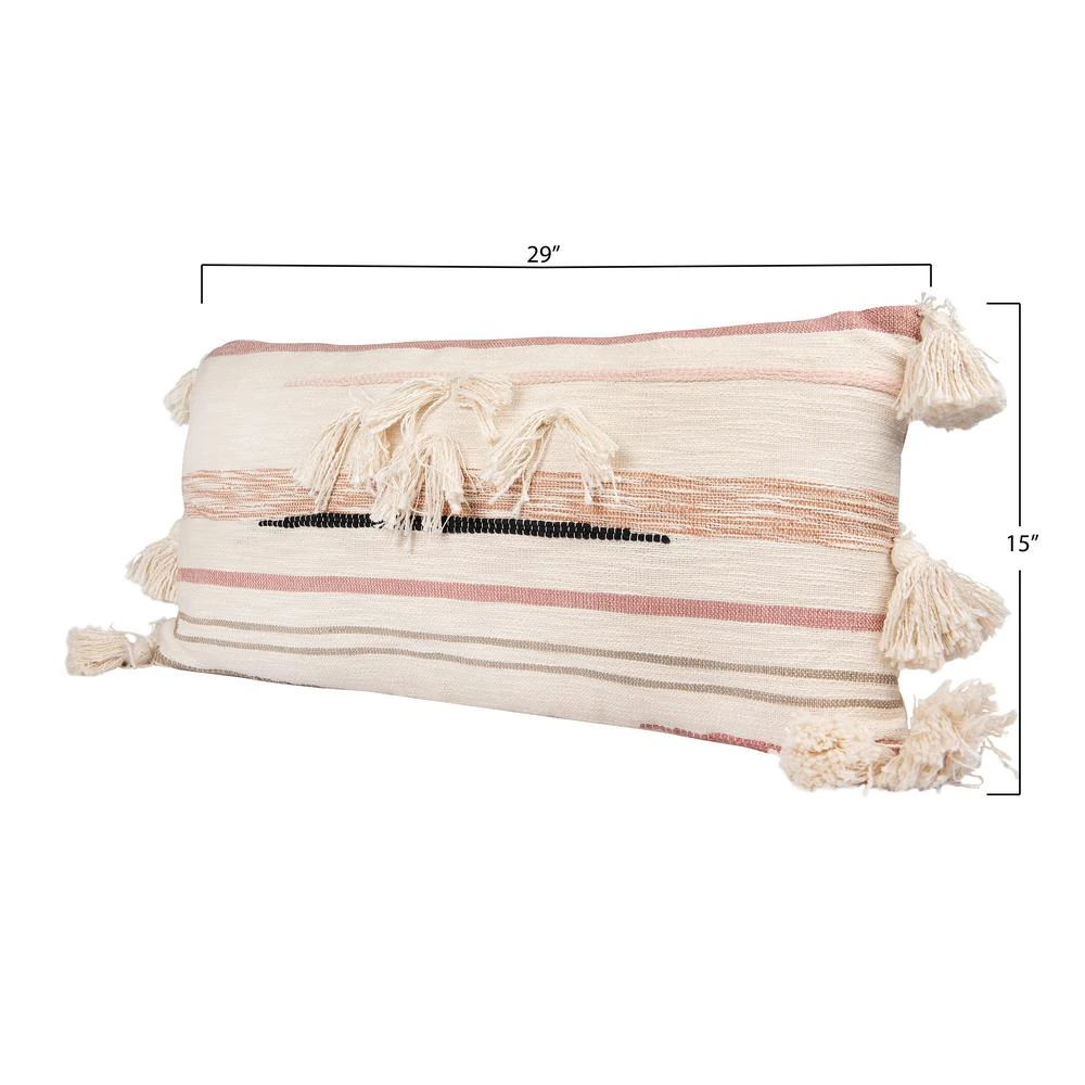 3R Studios Pink And Brown Striped Kilim Lumber 28 In. X 14 In. Throw Pillow 4 3R Studios Pink And Brown Striped Kilim Lumber 28 In. X 14 In. Throw Pillow - Image 2