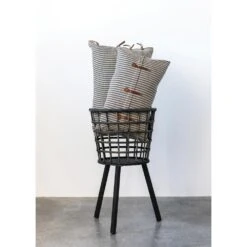 3R Studios Black And Beige Striped Cotton Ticking With Leather Accents 20 In. X 12 In. Throw Pillow -Tool Discount Store 3r studios throw pillows df1781 31 1000