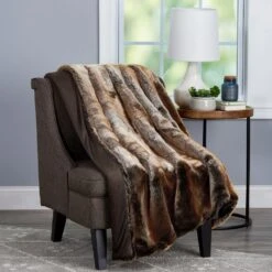 Lavish Home Oversized Premium Amber Brown Fashion Faux Marten Sable Hypoallergenic Throw Blanket -Tool Discount Store amber brown lavish home throw blankets 66hd throw035 31 1000