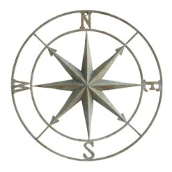 3R Studios 41 In. X 41 In. Distressed Aqua Iron Metal Wall Compass