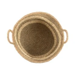 Zentique Rounded Hand Woven Seagrass Striped Large Basket With Handles 8 Zentique Rounded Hand Woven Seagrass Striped Large Basket With Handles -Tool Discount Store beige and brown striped zentique storage baskets zengn b5 l 4f 1000