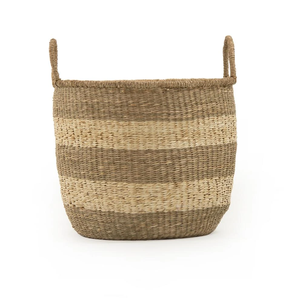 Zentique Rounded Hand Woven Seagrass Striped Large Basket With Handles 4 Zentique Rounded Hand Woven Seagrass Striped Large Basket With Handles - Image 2