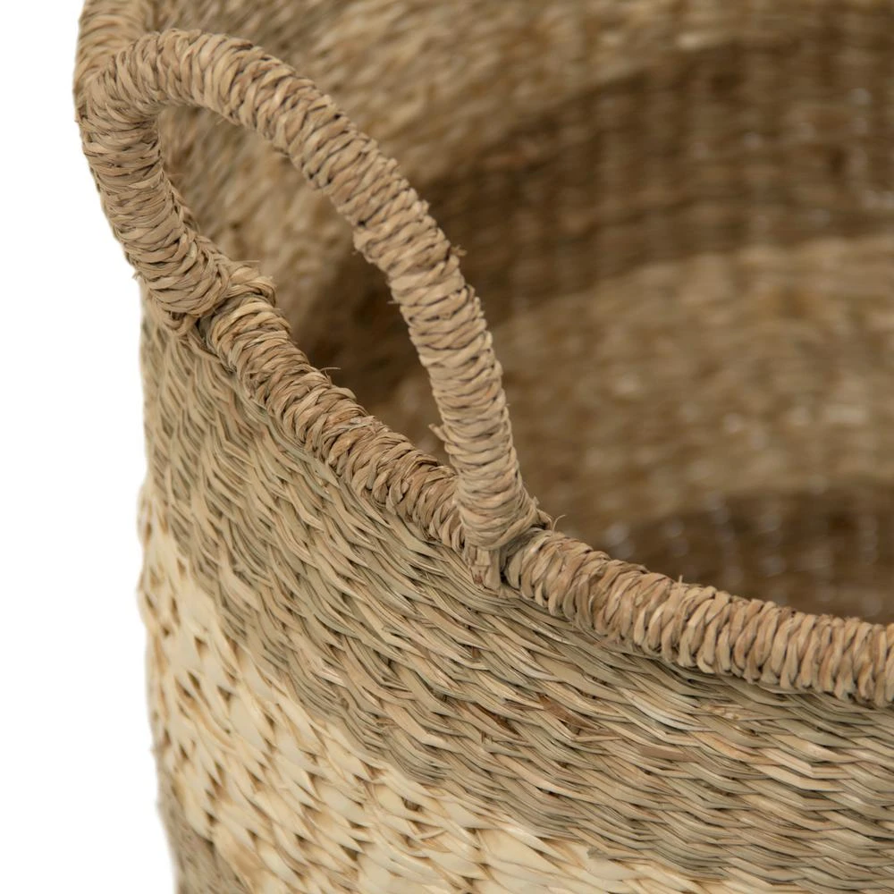Zentique Rounded Hand Woven Wicker Seagrass Striped Medium Basket With Handles 6 Zentique Rounded Hand Woven Wicker Seagrass Striped Medium Basket With Handles - Image 4