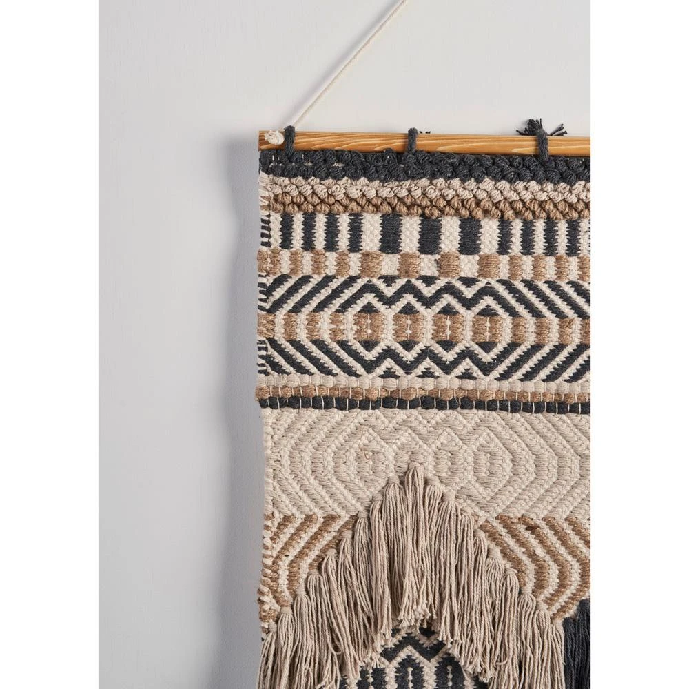 LR Home Trellis Beige / Charcoal Geometric Braided Fringed Wall Tapestry 7 LR Home Trellis Beige / Charcoal Geometric Braided Fringed Wall Tapestry - Image 5
