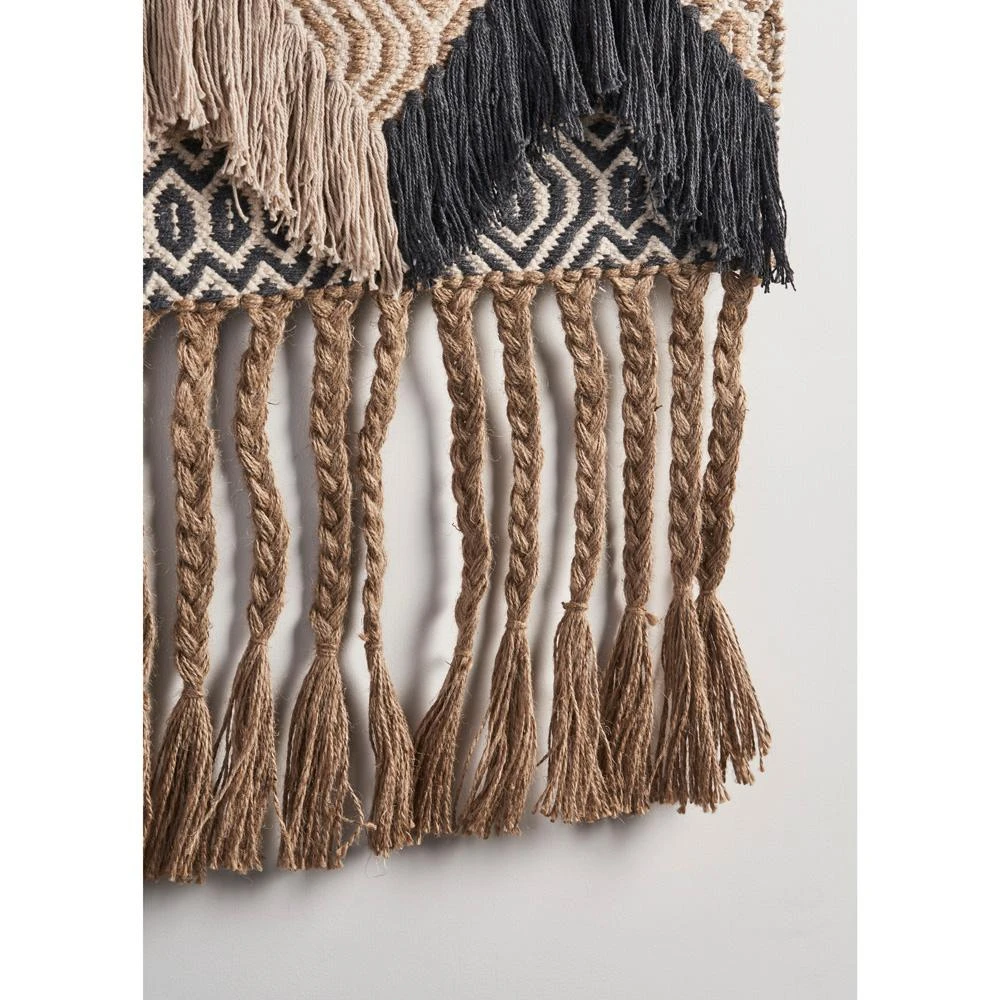 LR Home Trellis Beige / Charcoal Geometric Braided Fringed Wall Tapestry 4 LR Home Trellis Beige / Charcoal Geometric Braided Fringed Wall Tapestry - Image 2