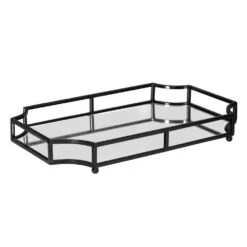 Kate And Laurel Ciel Black Mirrored Decorative Tray