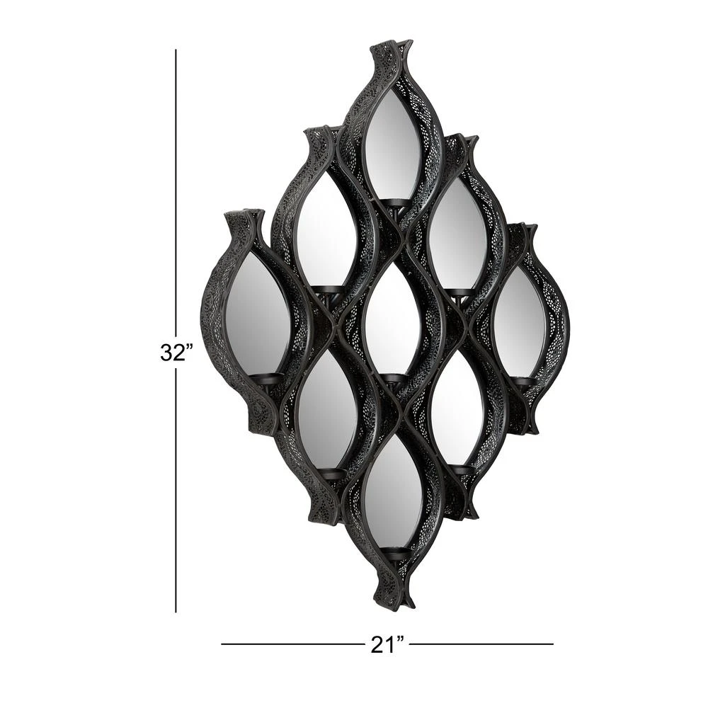 LITTON LANE Eclectic Large Black Diamond Mesh Metal Wall Sconce With Mirrors 6 LITTON LANE Eclectic Large Black Diamond Mesh Metal Wall Sconce With Mirrors - Image 4