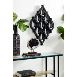 LITTON LANE Eclectic Large Black Diamond Mesh Metal Wall Sconce With Mirrors 11 LITTON LANE Eclectic Large Black Diamond Mesh Metal Wall Sconce With Mirrors -Tool Discount Store black litton lane candle holders 82900 31 1000