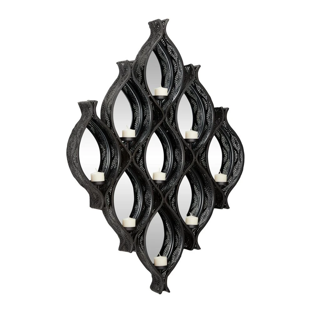 LITTON LANE Eclectic Large Black Diamond Mesh Metal Wall Sconce With Mirrors 5 LITTON LANE Eclectic Large Black Diamond Mesh Metal Wall Sconce With Mirrors - Image 3