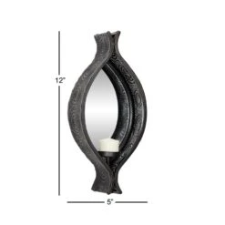 LITTON LANE Eclectic Ellipse-Shaped Black Mesh Metal Wall Sconces With Mirrors, Set Of 2 -Tool Discount Store black litton lane candle holders 82901 1f 1000