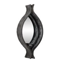 LITTON LANE Eclectic Ellipse-Shaped Black Mesh Metal Wall Sconces With Mirrors, Set Of 2 -Tool Discount Store black litton lane candle holders 82901 4f 1000