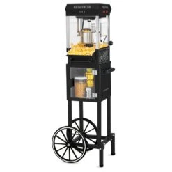 Nostalgia 300 W 2.5 Oz. Black Popcorn Cart With 5 Qt. Popcorn Bowl