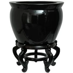 Oriental Furniture Oriental Furniture 14 In. Solid Black Porcelain Fishbowl