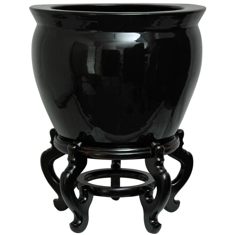 Oriental Furniture Oriental Furniture 14 In. Solid Black Porcelain Fishbowl 3 Oriental Furniture Oriental Furniture 14 In. Solid Black Porcelain Fishbowl