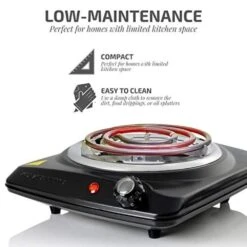 Ovente 1000-Walt (120-Volt) Single Burner 6 In. Hot Plate Black Adjustable Temperature Control -Tool Discount Store black ovente hot plates bgc101b 1f 1000