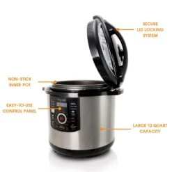 MegaChef 12 Qt. Black And Silver Electric Pressure Cooker With Automatic Shut-Off And Keep Warm Setting 13 MegaChef 12 Qt. Black And Silver Electric Pressure Cooker With Automatic Shut-Off And Keep Warm Setting -Tool Discount Store black silver megachef electric pressure cookers 985110831m 4f 1000