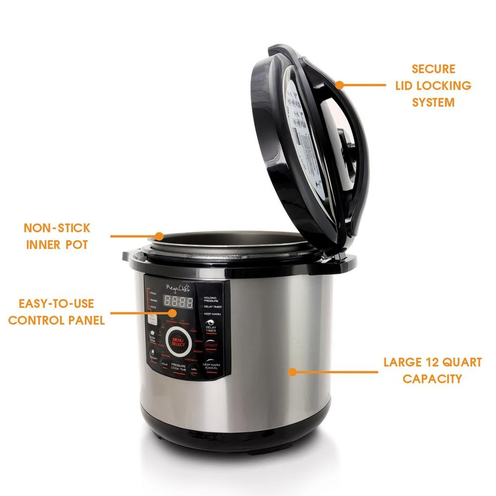 MegaChef 12 Qt. Black And Silver Electric Pressure Cooker With Automatic Shut-Off And Keep Warm Setting 6 MegaChef 12 Qt. Black And Silver Electric Pressure Cooker With Automatic Shut-Off And Keep Warm Setting - Image 4