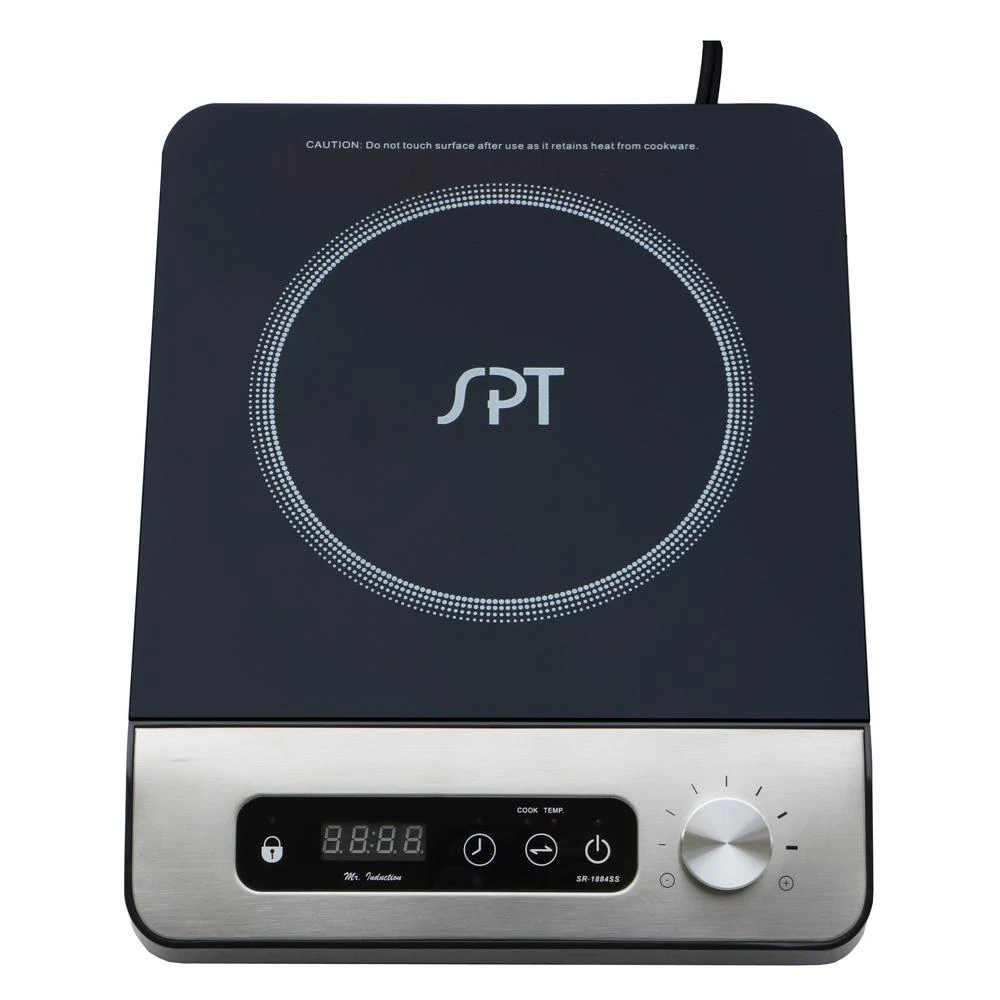 SPT 1650-Watts 8 In. Single Burner Induction Cooker (Silver) W/Control Knob W/3.5L Induction Ready Stainless Pot W/Glass Lid 3 SPT 1650-Watts 8 In. Single Burner Induction Cooker (Silver) W/Control Knob W/3.5L Induction Ready Stainless Pot W/Glass Lid