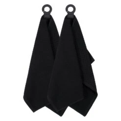 RITZ Hook And Hang Black Woven Cotton Kitchen Towel (Set Of 2)