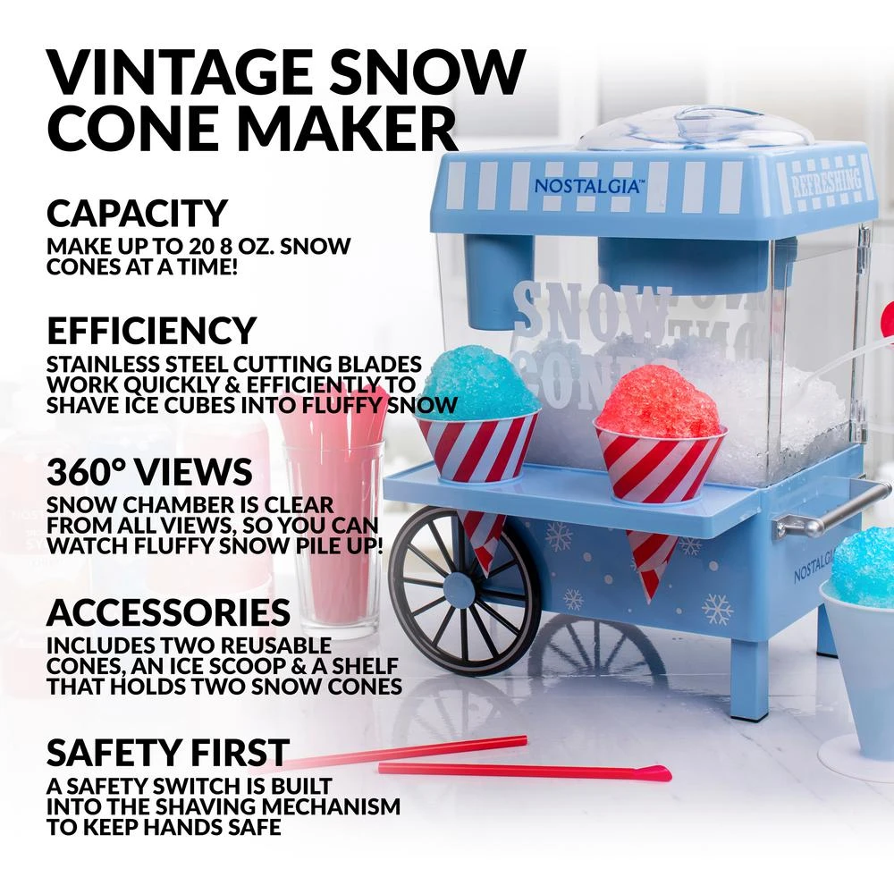 Nostalgia Vintage 160 Oz. Snow Cone Maker In Blue With Reusable Cones 4 Nostalgia Vintage 160 Oz. Snow Cone Maker In Blue With Reusable Cones - Image 2