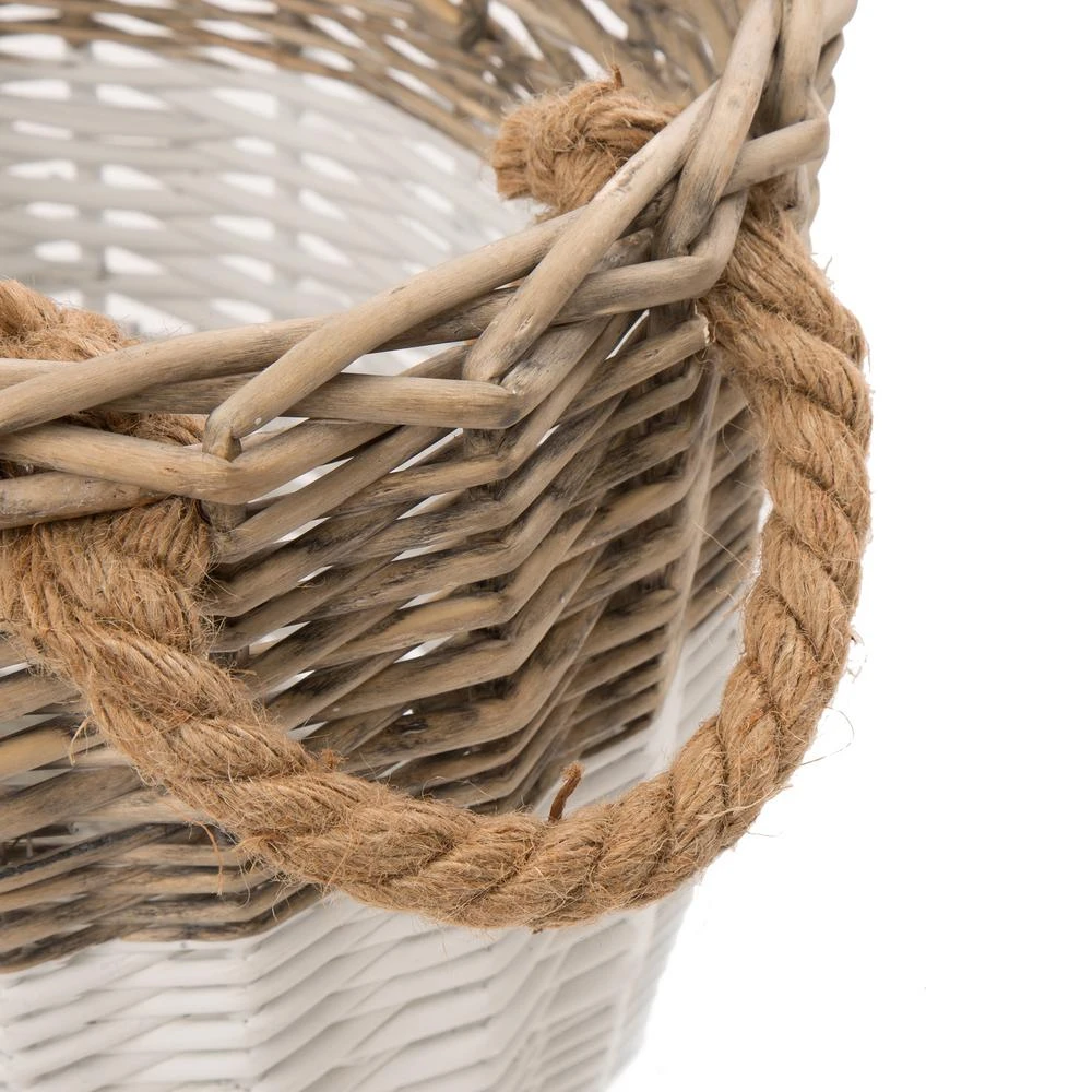 Glitzhome Natural/White Round Wicker Baskets (Set Of 3) 4 Glitzhome Natural/White Round Wicker Baskets (Set Of 3) - Image 2