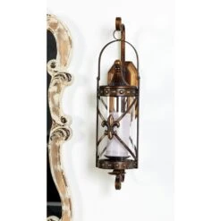 LITTON LANE Old World Riveted Burnished Bronze Iron Candle Sconce -Tool Discount Store brown litton lane candle holders 68391 31 1000