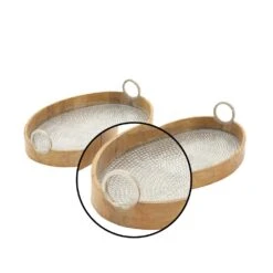 LITTON LANE Rustic Wood And Aluminum Oval Trays (Set Of 2) -Tool Discount Store brown litton lane decorative trays 42123 4f 1000