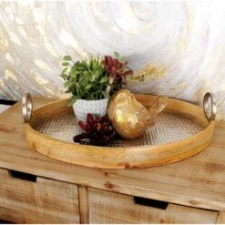 LITTON LANE Rustic Wood And Aluminum Oval Trays (Set Of 2)