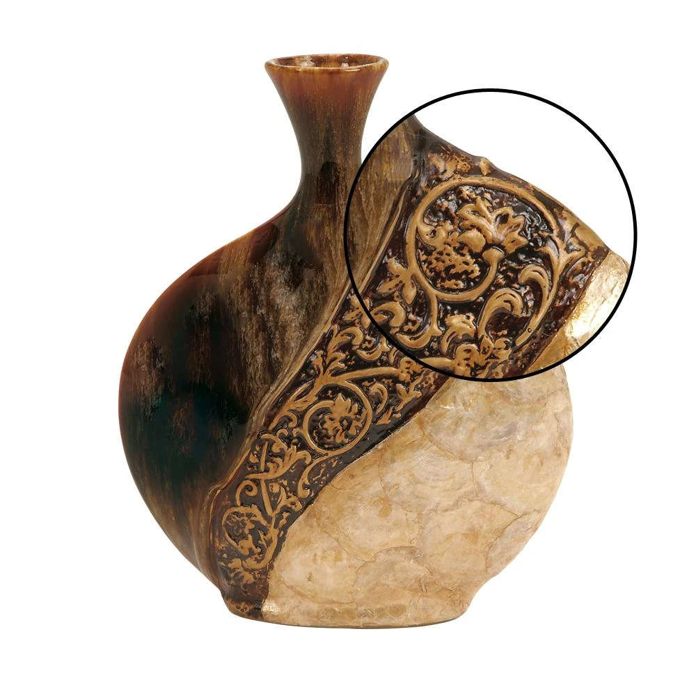 LITTON LANE 14 In. Ceramic And Capiz Urn Decorative Vase In Brown And Gold 6 LITTON LANE 14 In. Ceramic And Capiz Urn Decorative Vase In Brown And Gold - Image 4
