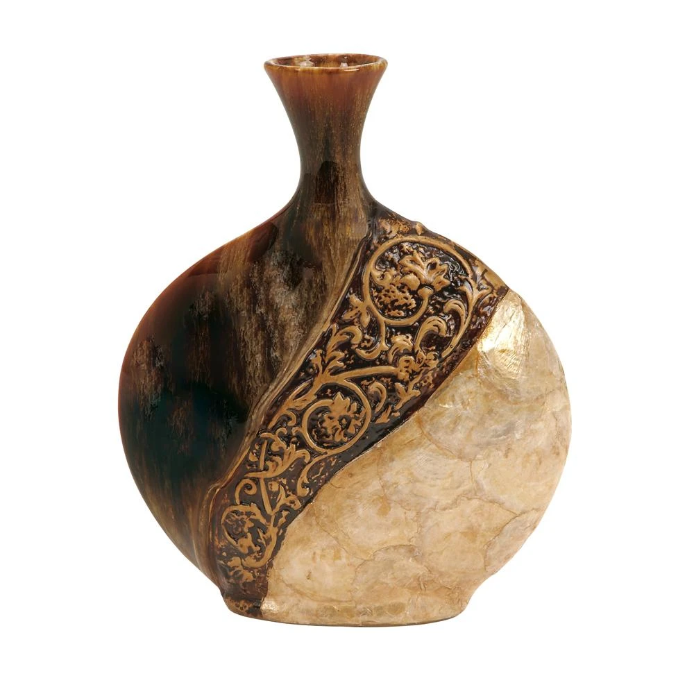 LITTON LANE 14 In. Ceramic And Capiz Urn Decorative Vase In Brown And Gold 5 LITTON LANE 14 In. Ceramic And Capiz Urn Decorative Vase In Brown And Gold - Image 3
