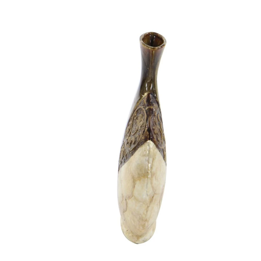 LITTON LANE 14 In. Ceramic And Capiz Urn Decorative Vase In Brown And Gold 4 LITTON LANE 14 In. Ceramic And Capiz Urn Decorative Vase In Brown And Gold - Image 2