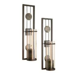 DANYA B Contemporary Metal Brown Wall Candle Sconces With Antique Patina Medallions (Set Of 2) -Tool Discount Store brown tan danya b candle holders qba636 4f 1000