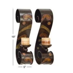 LITTON LANE 19 In. X 5 In. Scrolled Iron Candle Sconces With Metallic Brown Finish (Pair) 16 LITTON LANE 19 In. X 5 In. Scrolled Iron Candle Sconces With Metallic Brown Finish (Pair) -Tool Discount Store brown tan litton lane candle holders 13270 44 1000