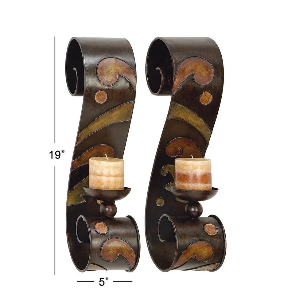 LITTON LANE 19 In. X 5 In. Scrolled Iron Candle Sconces With Metallic Brown Finish (Pair) 9 LITTON LANE 19 In. X 5 In. Scrolled Iron Candle Sconces With Metallic Brown Finish (Pair) - Image 7