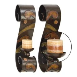 LITTON LANE 19 In. X 5 In. Scrolled Iron Candle Sconces With Metallic Brown Finish (Pair) 14 LITTON LANE 19 In. X 5 In. Scrolled Iron Candle Sconces With Metallic Brown Finish (Pair) -Tool Discount Store brown tan litton lane candle holders 13270 4f 1000