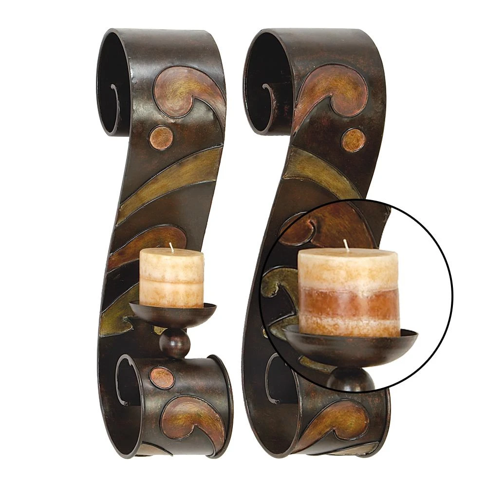 LITTON LANE 19 In. X 5 In. Scrolled Iron Candle Sconces With Metallic Brown Finish (Pair) 7 LITTON LANE 19 In. X 5 In. Scrolled Iron Candle Sconces With Metallic Brown Finish (Pair) - Image 5