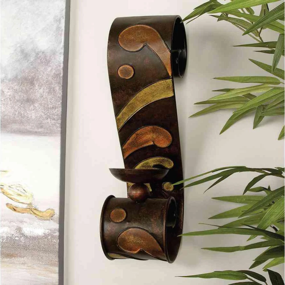 LITTON LANE 19 In. X 5 In. Scrolled Iron Candle Sconces With Metallic Brown Finish (Pair) 3 LITTON LANE 19 In. X 5 In. Scrolled Iron Candle Sconces With Metallic Brown Finish (Pair)