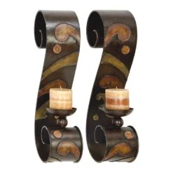 LITTON LANE 19 In. X 5 In. Scrolled Iron Candle Sconces With Metallic Brown Finish (Pair) 13 LITTON LANE 19 In. X 5 In. Scrolled Iron Candle Sconces With Metallic Brown Finish (Pair) -Tool Discount Store brown tan litton lane candle holders 13270 c3 1000