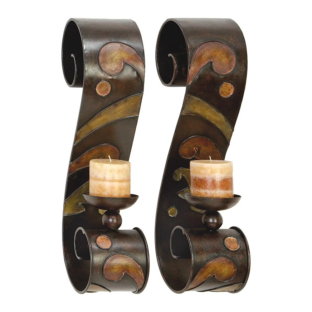 LITTON LANE 19 In. X 5 In. Scrolled Iron Candle Sconces With Metallic Brown Finish (Pair) 6 LITTON LANE 19 In. X 5 In. Scrolled Iron Candle Sconces With Metallic Brown Finish (Pair) - Image 4