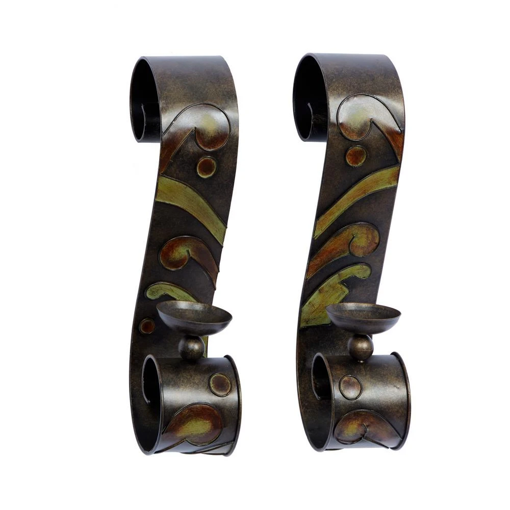 LITTON LANE 19 In. X 5 In. Scrolled Iron Candle Sconces With Metallic Brown Finish (Pair) 4 LITTON LANE 19 In. X 5 In. Scrolled Iron Candle Sconces With Metallic Brown Finish (Pair) - Image 2