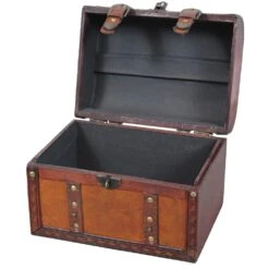 Vintiquewise 9.8 In. X 7 In. X 7 In. Wood Faux Leather Decorative Faux Leather Treasure Boxes, Set Of 2 Sizes -Tool Discount Store brown vintiquewise storage baskets qi003006 2 1f 1000