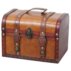 Vintiquewise 9.8 In. X 7 In. X 7 In. Wood Faux Leather Decorative Faux Leather Treasure Boxes, Set Of 2 Sizes -Tool Discount Store brown vintiquewise storage baskets qi003006 2 4f 1000