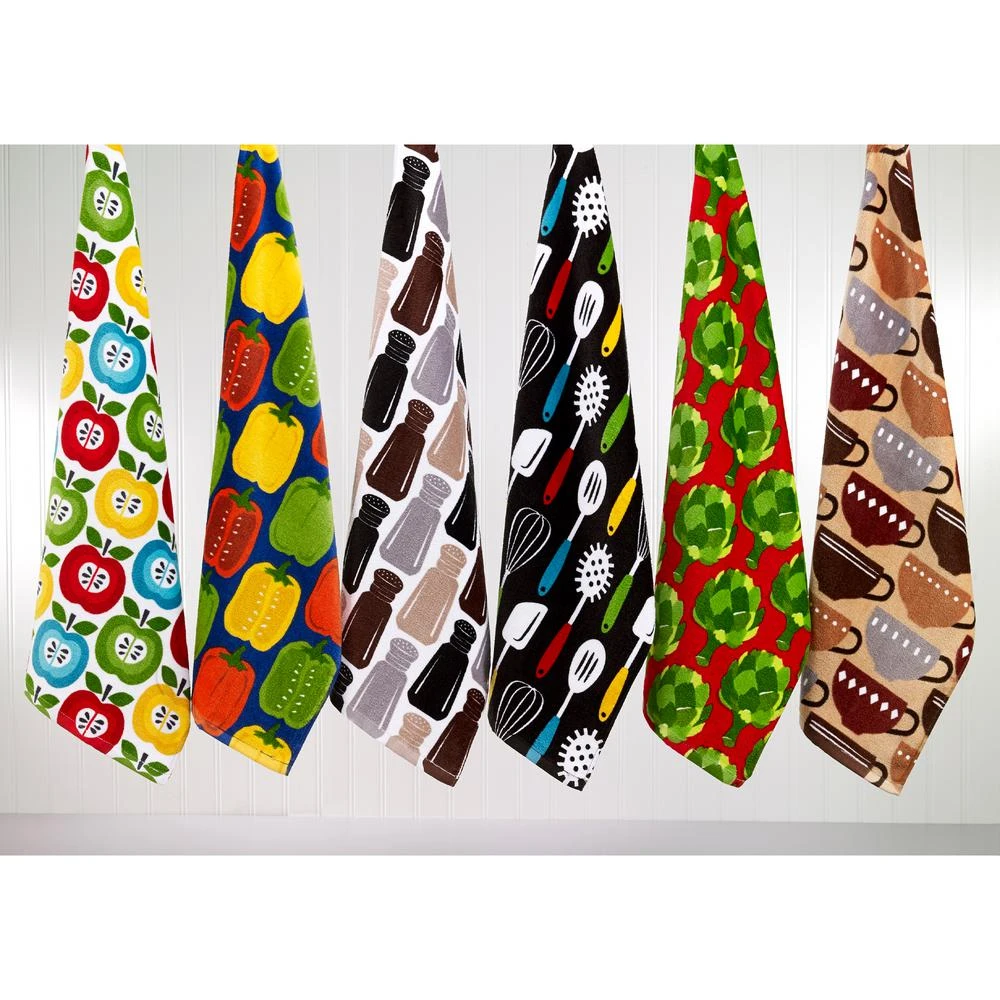 RITZ T-fal Coffee Multicolor Cotton Fiber Reactive Print And Solid Kitchen Dish Towel (Set Of 6) 3 RITZ T-fal Coffee Multicolor Cotton Fiber Reactive Print And Solid Kitchen Dish Towel (Set Of 6) - Image 2