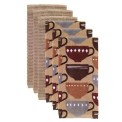 RITZ T-fal Coffee Multicolor Cotton Fiber Reactive Print And Solid Kitchen Dish Towel (Set Of 6)