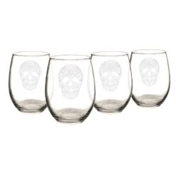 Cathy’s Concepts Sugar Skull 21 Oz. Stemless Wine Glasses