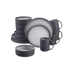 Home Decorators Collection Pierce 16-Piece Charcoal And Shadow Gray Contrast Stoneware Dinnerware Set (Service For 4)