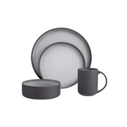 Home Decorators Collection Pierce 16-Piece Charcoal And Shadow Gray Contrast Stoneware Dinnerware Set (Service For 4) -Tool Discount Store charcoal and shadow gray home decorators collection dinnerware sets hl861650 66 1000