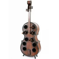 Vintiquewise 10-Bottle Cherry Brown Wooden Violin Shaped Wine Rack With Decorative Wine Holder